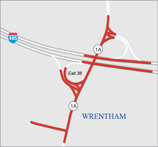 Wrentham: Construction of Interstate 495/Route 1A Ramps